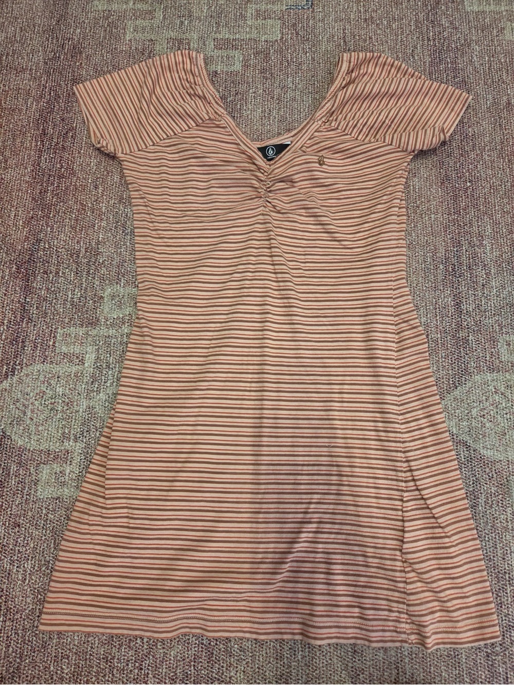 Volcom v neck short sleeve soft striped jersey knit mini dress size large